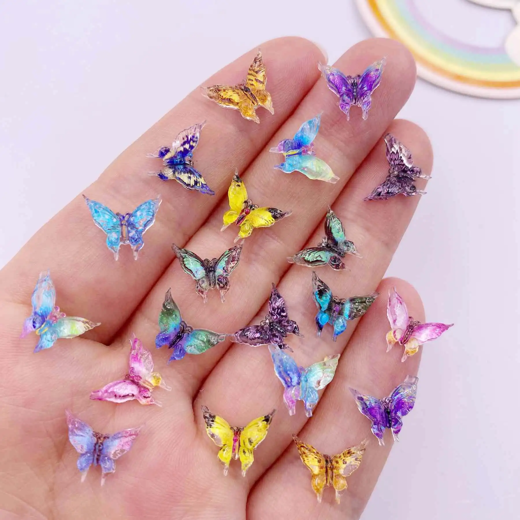 30pcs Resin Colorful Mini Cute Crystal Butterfly Nail Art Flatback Rhinestone Appliques DIY Wedding Scrapbook Decor Crafts SL786