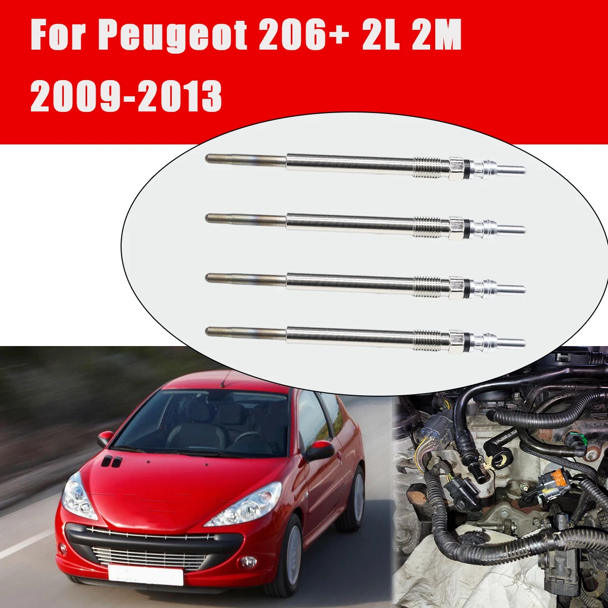 

4 шт. никелированных свечей накаливания для дизельных отопителей 5В, артикулы 1682276, 1703269, 1824690, 9683195280, для Peugeot 206 2L 2M 2009-2013 1.4 HDi