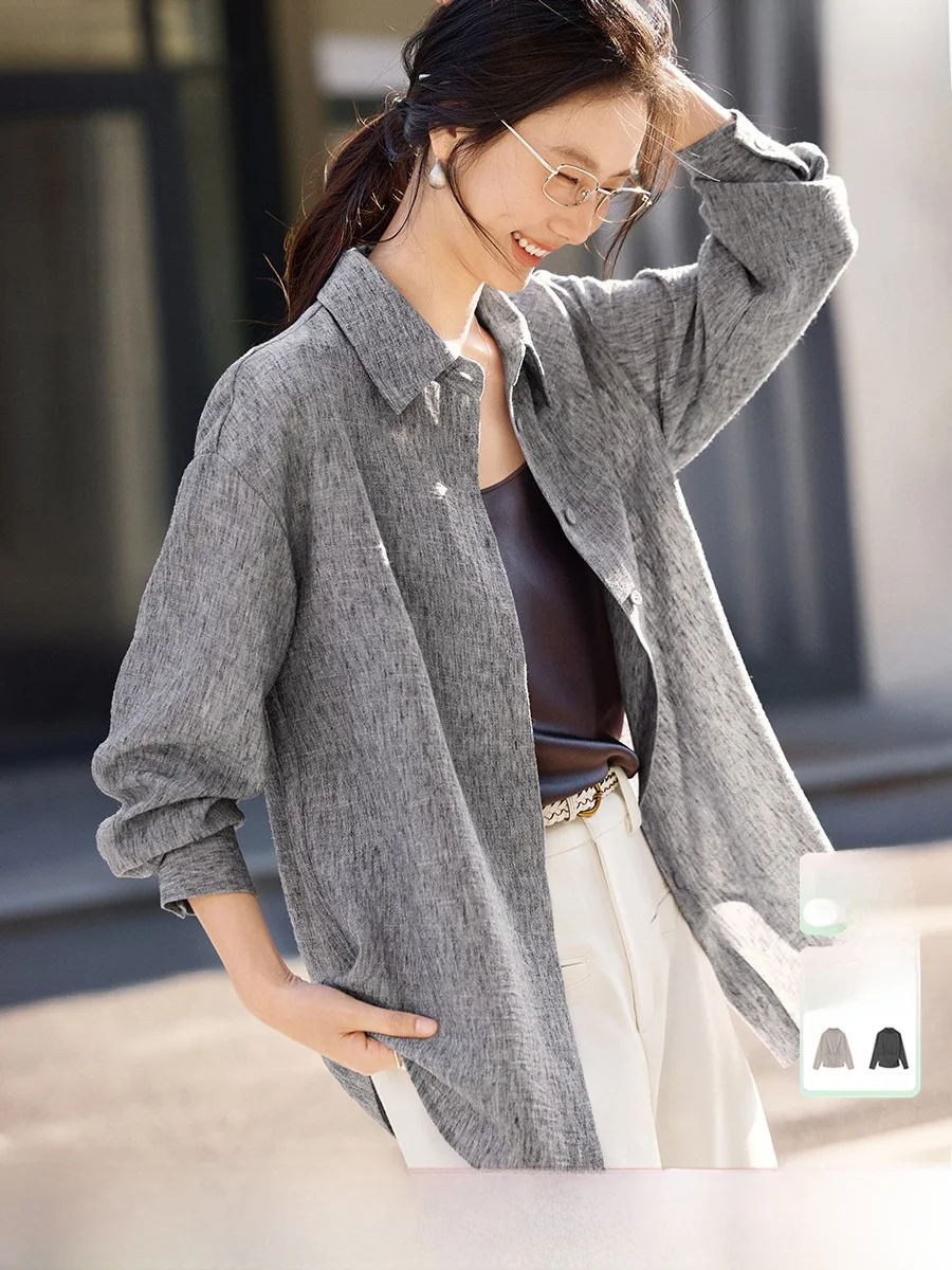 

Женская повседневная рубашка XWI Commuter с длинным рукавом, винтажный стиль, свободный крой, эффект похудения, весна 2026, охлаждающий эффект, полиэстер