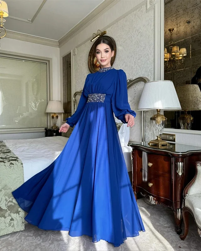 Little Daisy CustomizedStyle Formal Evening High Collar A-line Beading Chiffon Bespoke Occasion  Formal Dress