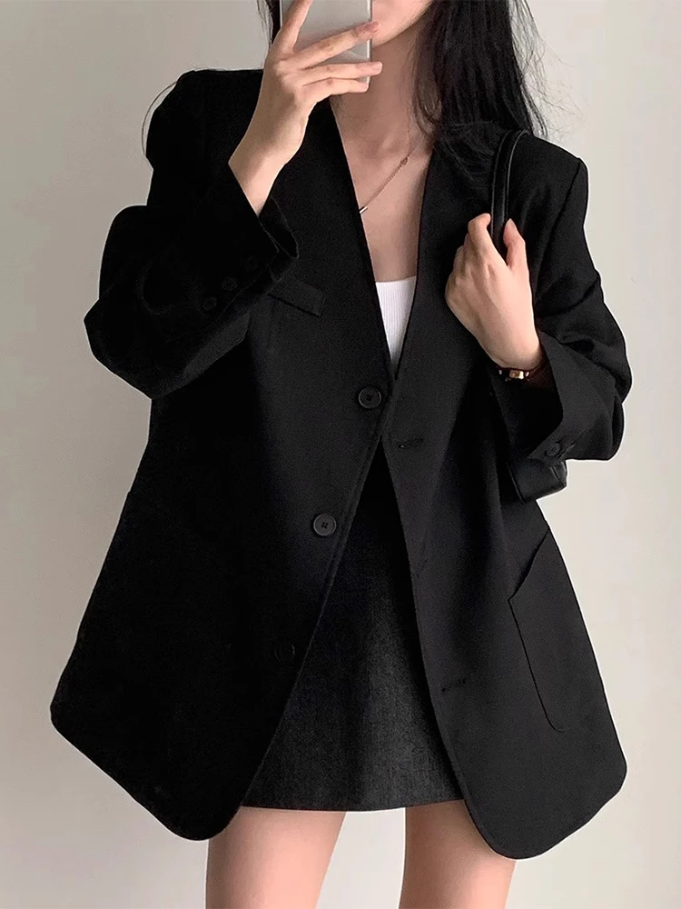 

SuperAen 2024 Korean Chic Spring New V-neck Suit Overcoat Women's Loose Casual Solid Blazer