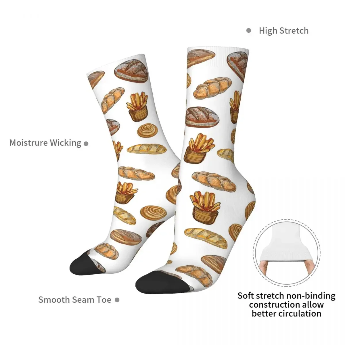 Bunch Of Bread Socks Harajuku Sweat Absorbing Stockings All Season Long Socks Accessories for Unisex Gifts