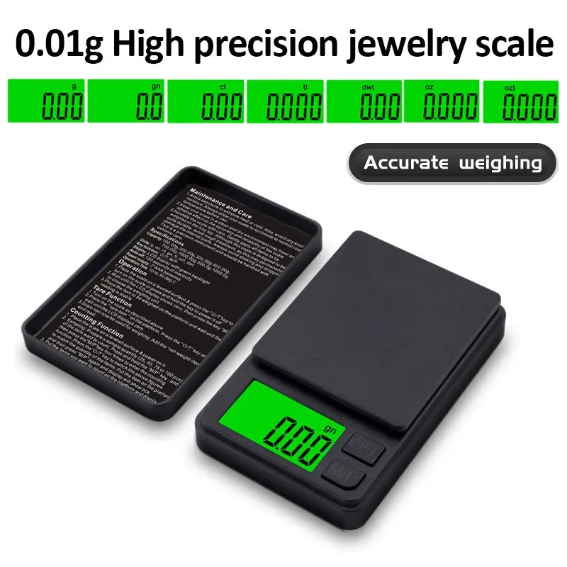 Accurate Electronic Jewelry Gram Scale Mini Pocket Scale Portable 100g/500g 0.01g High Accuracy LCD Backlight Kitchen Scale