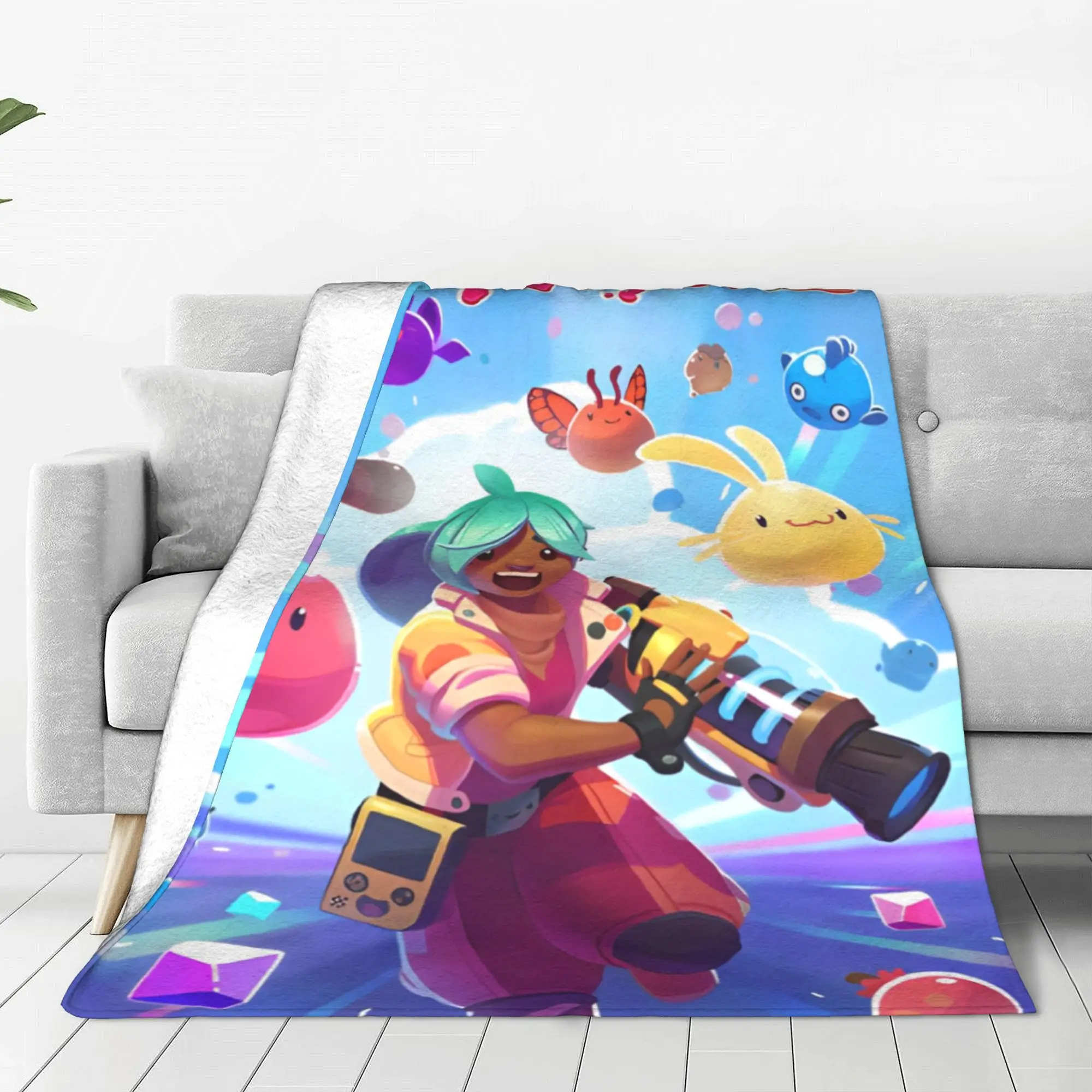 Slime Rancher Cartoon Game Blankets Flannel Autumn/Winter Anime Cute Multi-function Lightweight Throw Blanket Travel Rug Piece