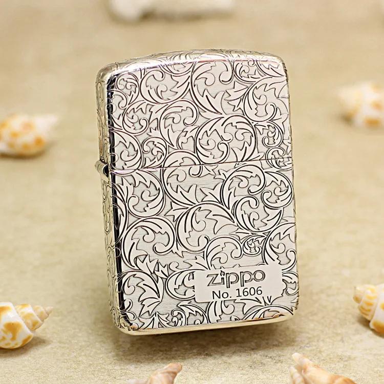 

Genuine Zippo Sterling Silver Vine oil lighter copper windproof cigarette Kerosene lighters Gift with anti-counterfeiting code