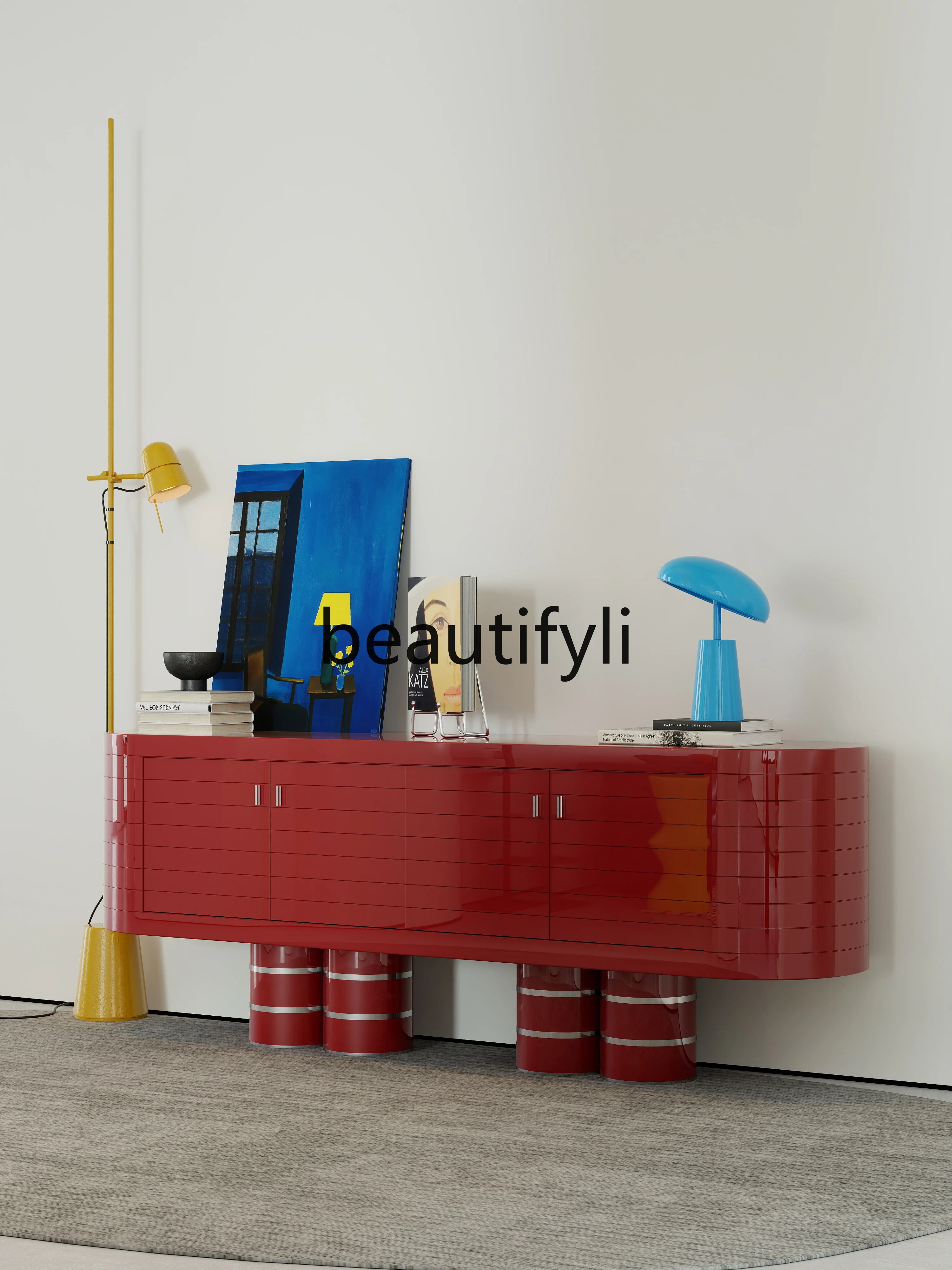 

Italian minimalist dining side cabinet light luxury high sense creative living room artist home red secret cabinet
