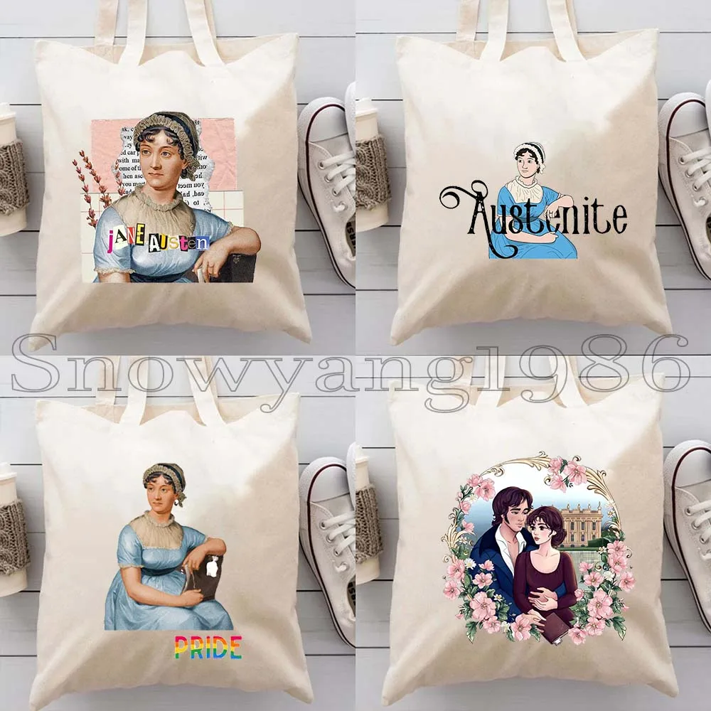 

4PCS Sense And Sensibility Jane Auste Novel Book Pride and Prejudice Reading Gifts Canvas Shoulder Tote Bag Shopper Handbag