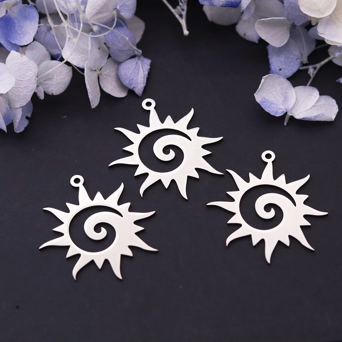 3Pcs Hollow Spiral Sun Stainless Steel Single Loop Charms for Jewelry Making DIY Earring Bracelet Pendant Boho Craft Supplies