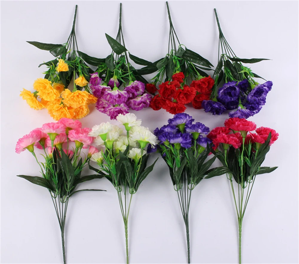 10 Head Carnation Artificial Flowers Bouquet Plastic Silk Fake Flowers Simulation Plants Decor For Wedding Garden Window Table