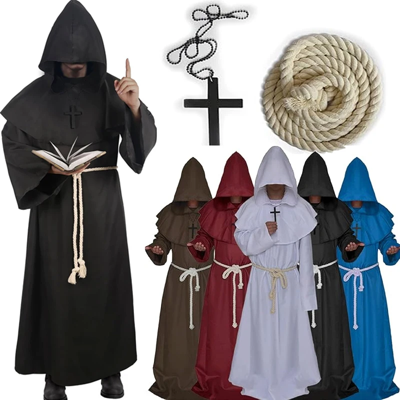زي الهالوين التأثيري كاهن القرون الوسطى العراب الكاهن الذكور رداء عباءة مقنعين البدلة الراهب رداء الساحرة الأوروبية والأمريكية #2