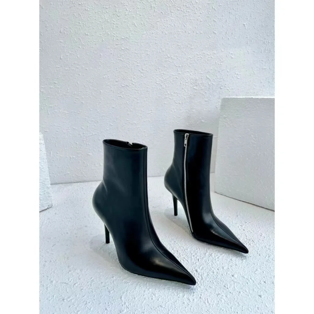 Fall/Winter 2024 New Black Pointed Toe Side Zipper Stiletto Heel Super High Heeled Fashion Boots Plus Size Booties women boots