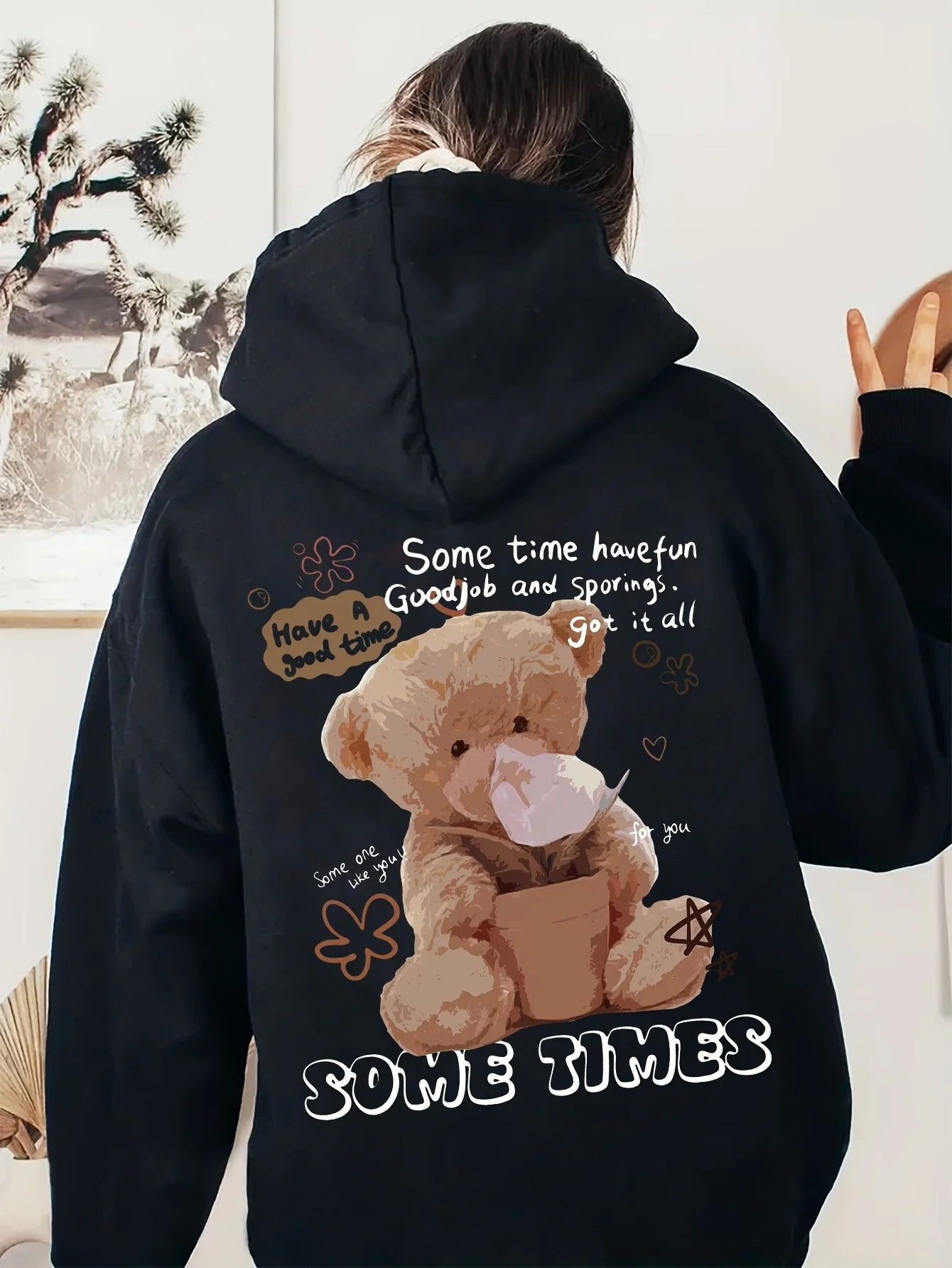 

Bear Graphic Printing Autumn and Winter Cotton Men's and Women's Hoodies Casual Outdoor Street Sports Loose Training Brand Trend