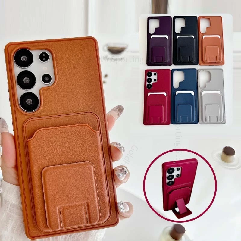 For Samsung S26 Ultra 5G Skin Feel Leather Kickstand Case For Galaxy S25FE S24 Ultra S26 S23 Plus ID Card Slot Book Stand Cover