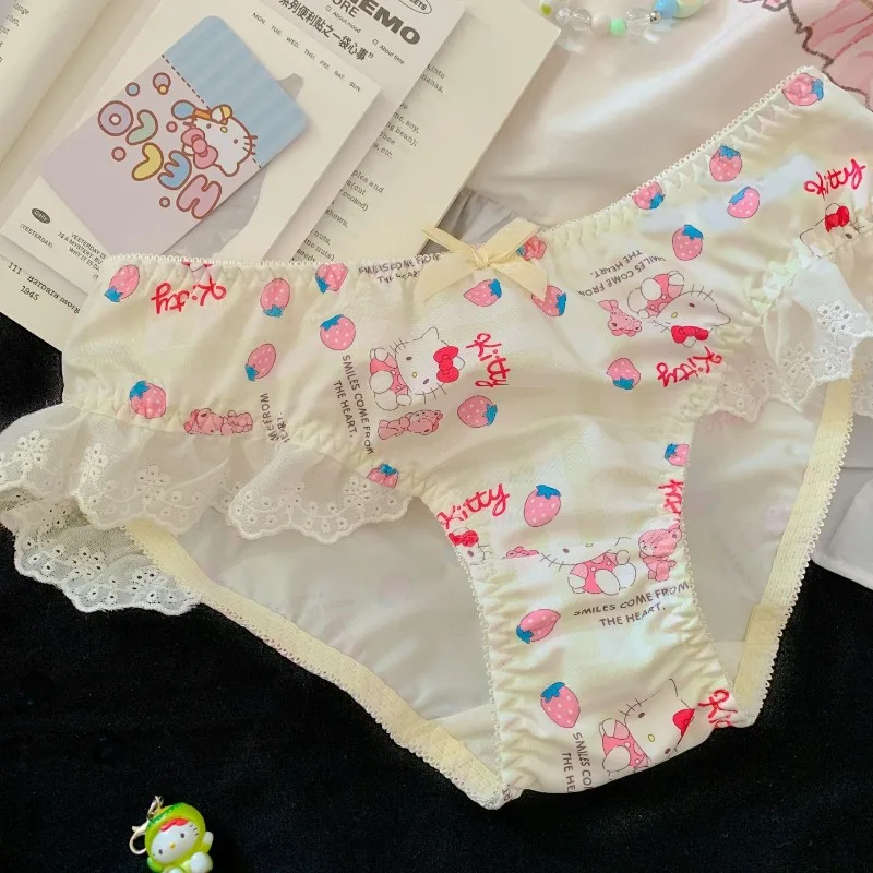 M L XL نمط الرسوم المتحركة مرحبا كيتي مثير لطيف الدانتيل وملابس داخلية حلوة لملابس داخلية مثيرة مثلث الإناث الخصر الأوسط