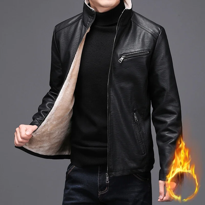 Autumn Winter Leather Jacket Men Fashion Trend Casual Male Trench Coat Plus Velvet Versatile Top Clothing PU Locomotive Clothes