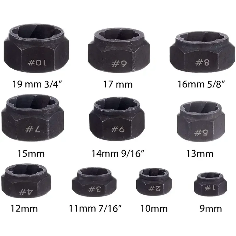 10PC Broken Nut Bolt Extractor Socket Head To Take Hexagonal Screw Tool Screws Remover Threading Tool Kit Black Nuts Set