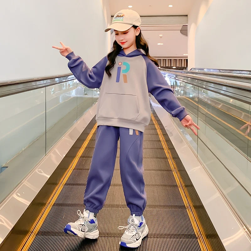 Girls Casual Clothes Sets 2024 Spring Autumn Big Kids Long Sleeve Tracksuit Outfits Children Hooded Sweatshirt Pants 2Pcs Suits