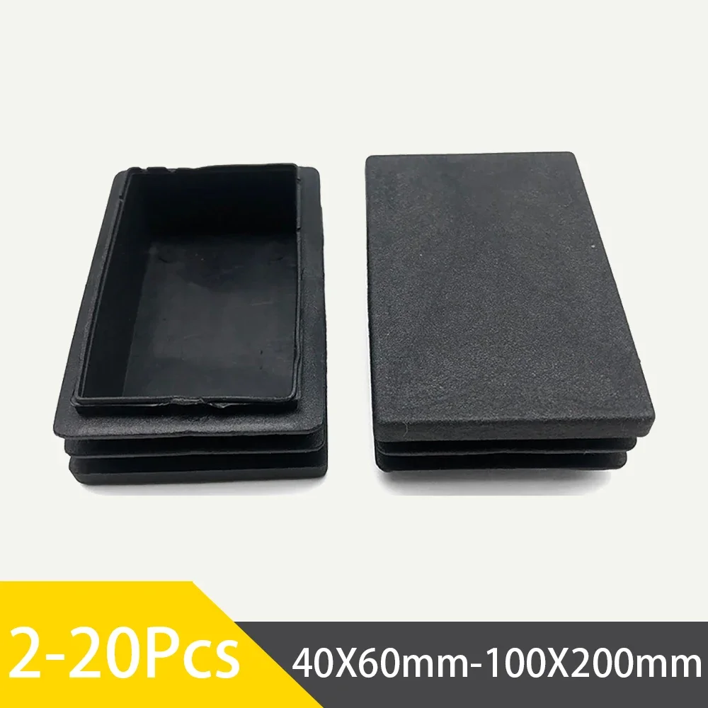 Rectangular Tube End Caps Black Furniture Foot Covers 40-100mm Plastic Square Pipe Insert Plugs Table Chair Protector Pads