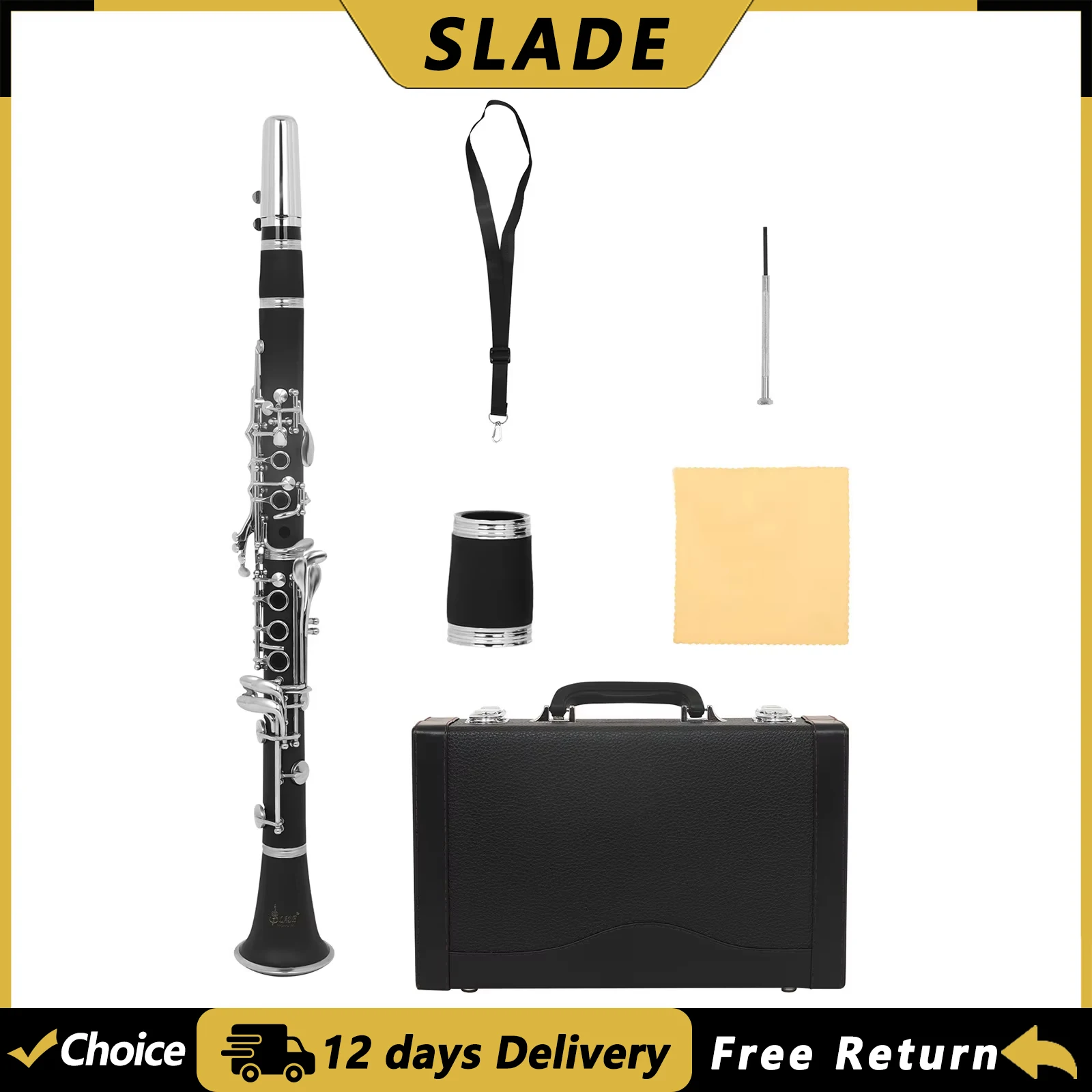 SLADE LDC810 17 Key C Clarinet Bakelite Clarinet Woodwind Instrument with Case Reeds Strap Cloth Parts & Accessories