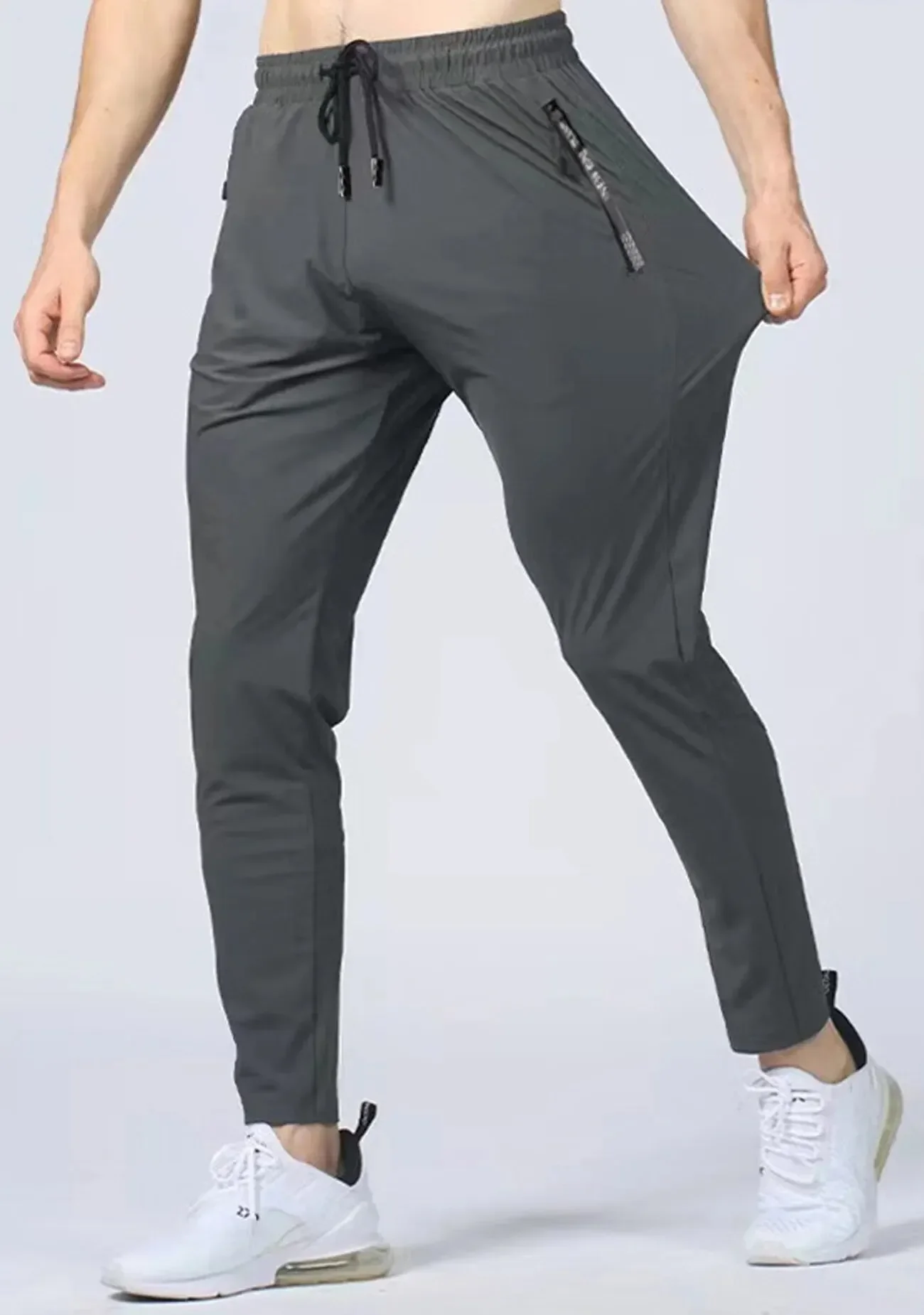 بنطال رياضي برباط للخصر سريع الجفاف وجيد التهوية للرجال، سروال رياضي أنيق عالي التمدد للياقة البدنية