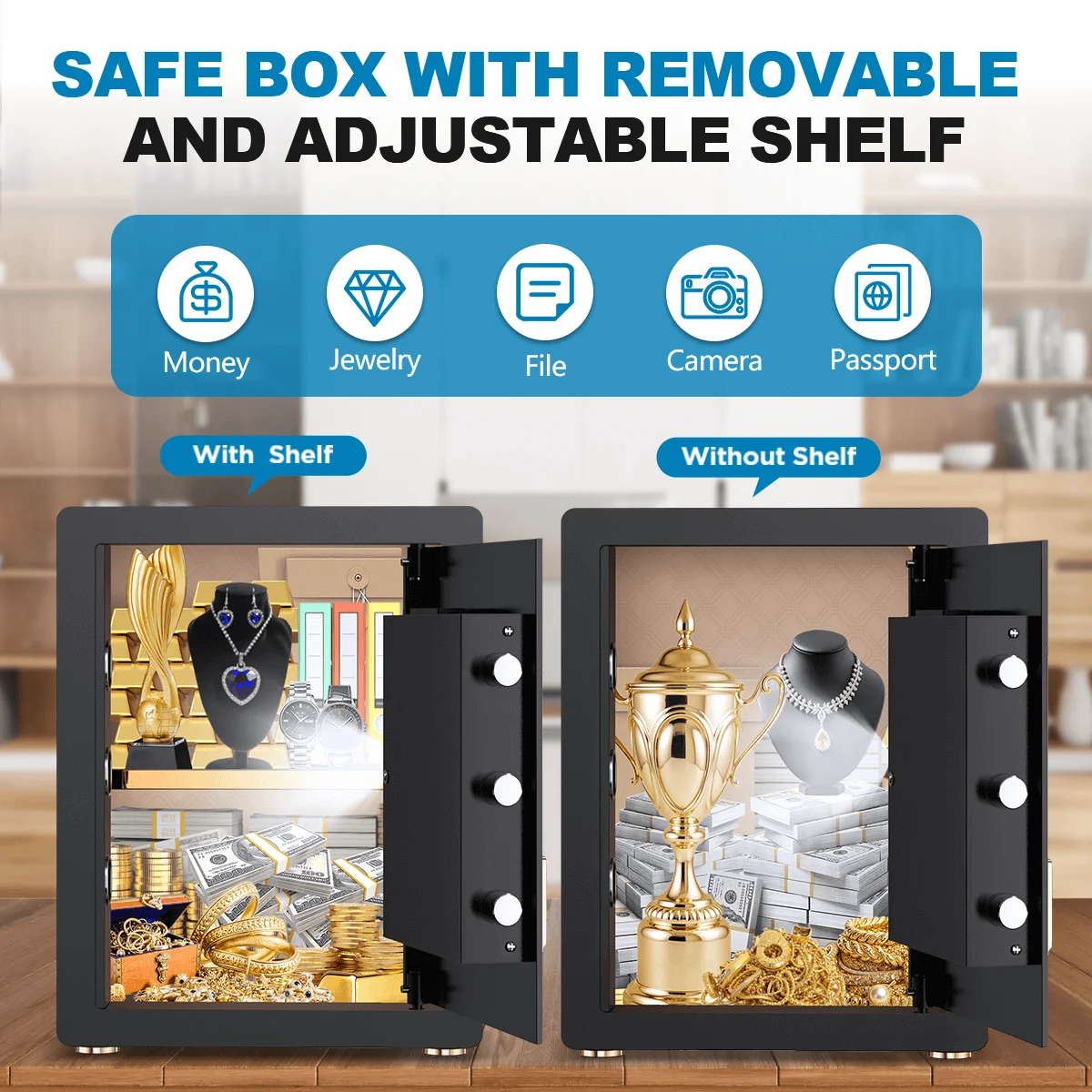 BESAFETY 3.8 Cuft Large Safe Box, Digital Keypad Home Security Safe With Fireproof Bag & Alarm System