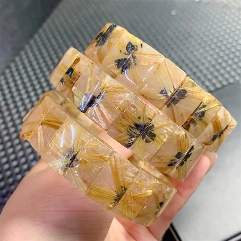 Natural Golden Rutilated Quartz Bangle Real Fashion Healing Fengshui Handing Fine Jewellery Gift 1pcs