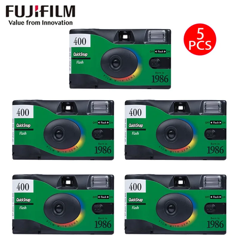 كاميرا فيلم Fujifilm 135 مع حساسية فلاش 400 درجة يمكن التقاط 27 صورةًا كاميرا فيلم Fujifilm Quicksnap للاستعمال مرة واحدة