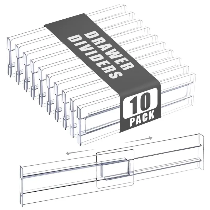 A02M-Dresser Drawer Plastic Organizer Separators 10-Pack Adjustable For Flatware, Utensils, Cosmetics,Underwear Office Supplies