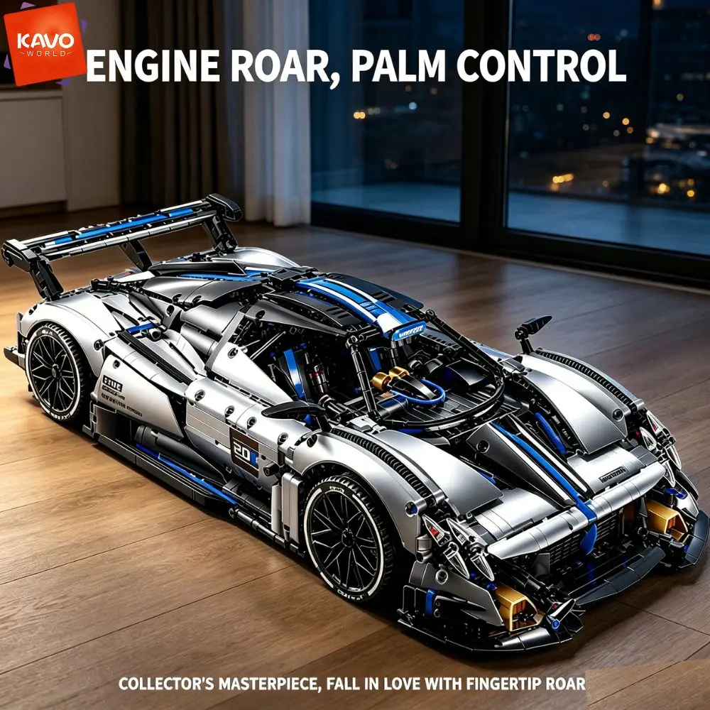 KAVOWORLD 3526pcs Silver Blue Super Sports Car Building Blocks Set 1:8 MOC DIY Assembly Race Car Model Brick STEM Construction Toy Home Decor Ornament Vehicle Display Mechanical Simulation Racing Brick Car Birthday Christmas Gift for Teens view 5