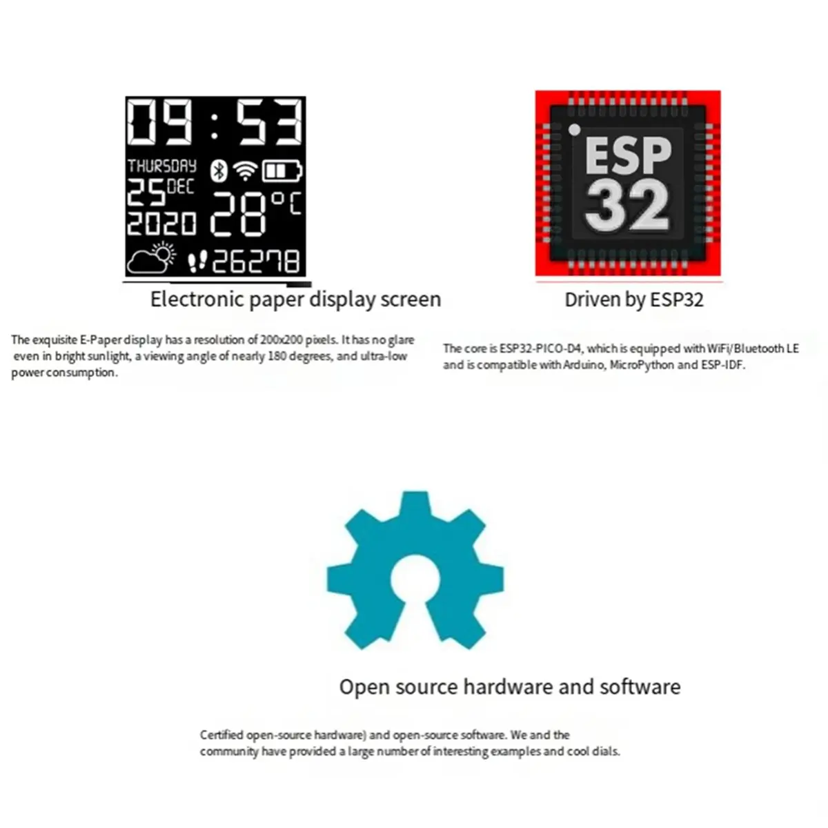 Superdeal*GO For Bluetooth Smart Watch Programmable E-Paper Watch for DIY Module Board E-Watch for Developers