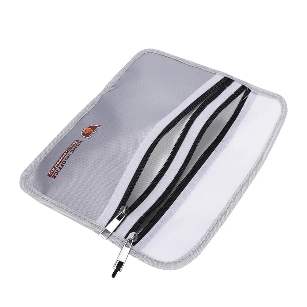 Fireproof File Bag Double Pockets Large Silver Fireproof Document Organizer File Holder Money Cash Protection for Office School
