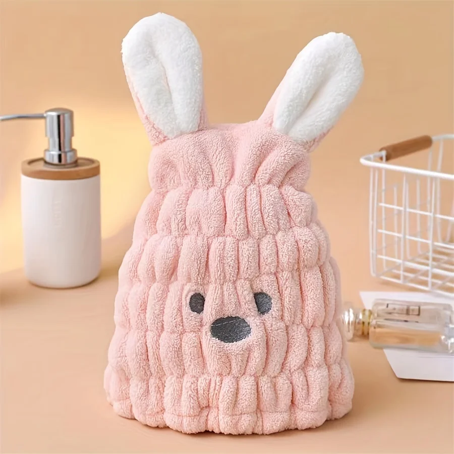 1PC Creative Rabbit Design Hair Drying Cap, Cute Cartoon Hair Towel For Bathroom, Elastic Super Absorbent Shower Cap