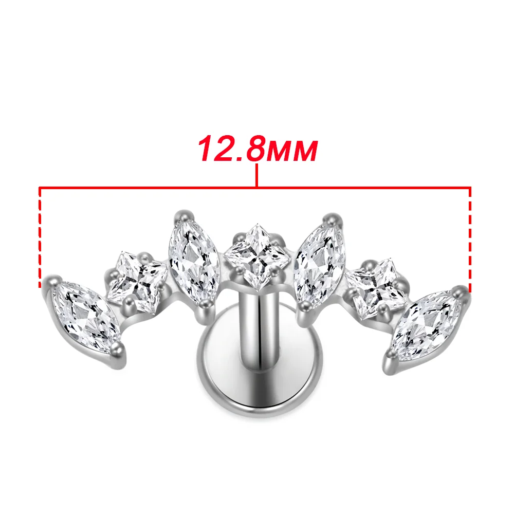 PUTITUP F136 Titanium Alloy Horse Eye Square Zirconia Stud Earrings Fashionable Cartilage Studs Unisex Body Piercing Jewellery