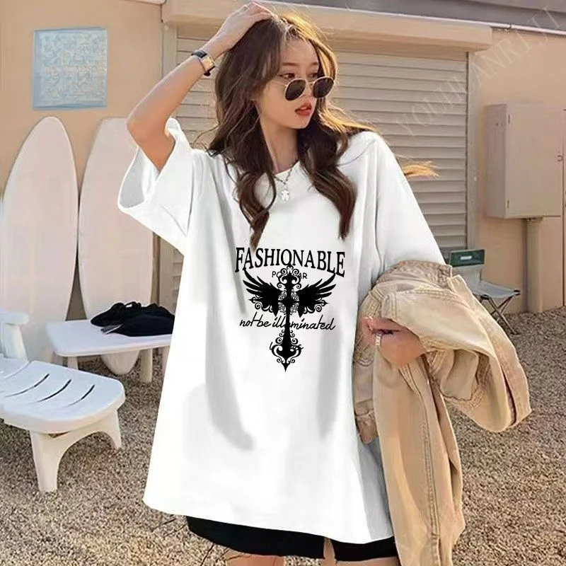 الصيف قصيرة الأكمام تي شيرت Y2K المرأة المطبوعة الصليب زوجين جديد فضفاض ومتعدد الاستخدامات نصف كم رداء علوي غير رسمي للرجال والنساء