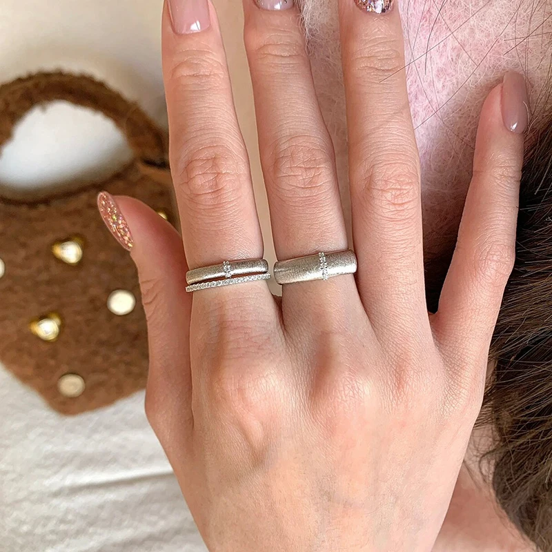 Vintage Brushed Metal Matte Ring for Women Girl Gold Color Frosting Texture Zircon Engagement Design Jewelry Gifts Dropshipping