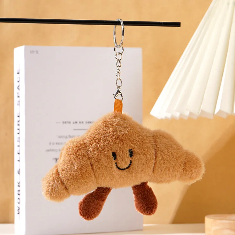 

Cute French baguette and croissant plush keychain food series doll dessert toy bread car keychain hanging ornament