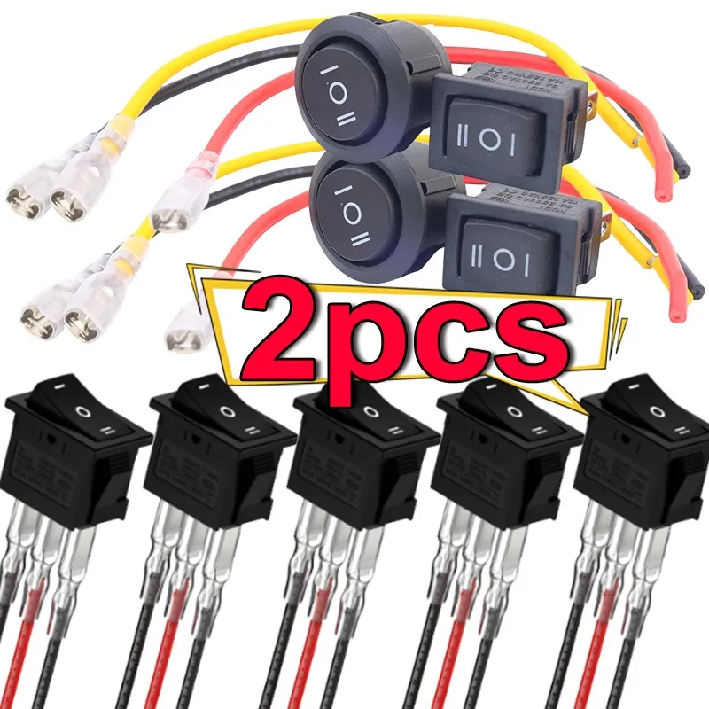1/2PCS 12V Round Rocker Switch DC SPDT Circle Toggle Switch with Wires for Auto Marine Boat Switches Modified 3 Pin ON Off ON