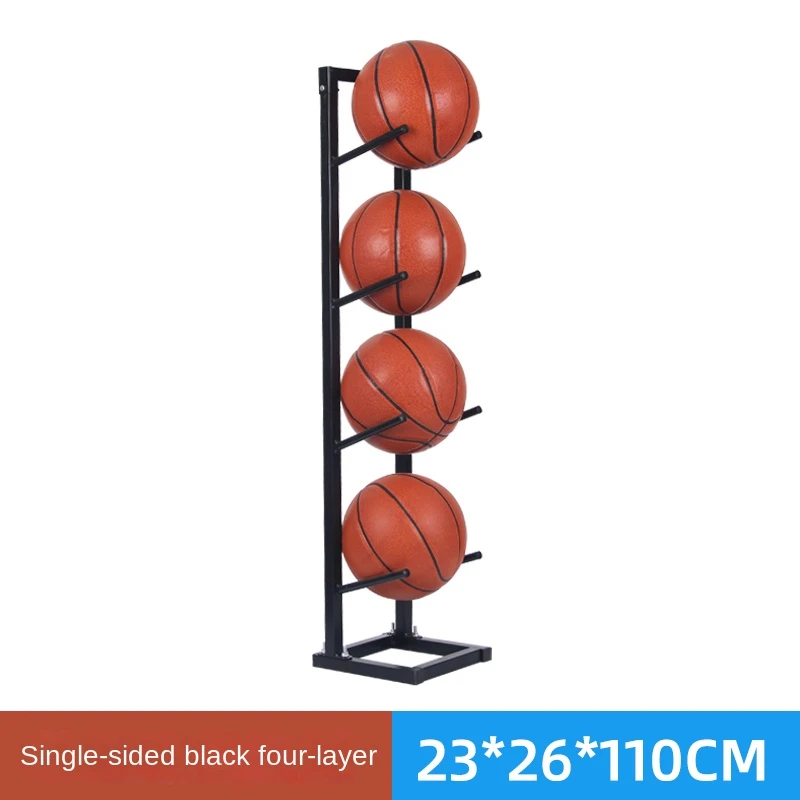 Rak Display Bola Basket Indoor Kustom dengan Empat Bola Warna Hitam dengan Satu Sisi Aksesori