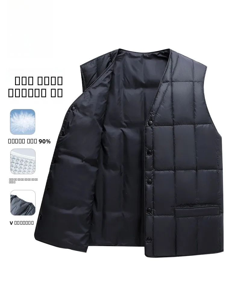 

Мужской пуховый жилет Lormen, 90% белый пух, повседневный, теплый, для ношения под одеждой, осень-зима, модный, с V-образным вырезом, на пуговицах