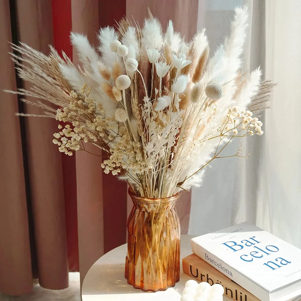 

Natural Dried Flowers Eucalyptus Bunny Tail Pampas Grass for Boho Home Decor Wedding Home Living Room Gift