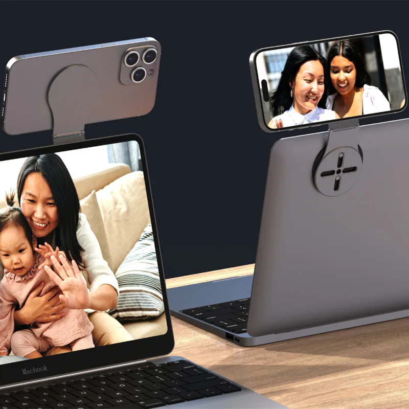 Dual Magnetic Folding Stand Holder for Phone Car Laptop Desk Tripod, Magsafe Compatible Floating Mount w/ Sheets