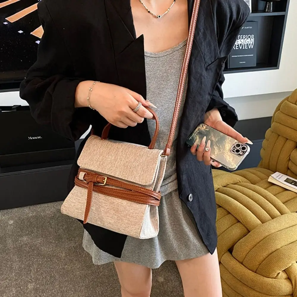 

Large Capacity Lady Flap Handbag Vintage Cloth Strap Shoulder Bag Korean Style Niche Design Retro Bucket Bag Ladies/Girls