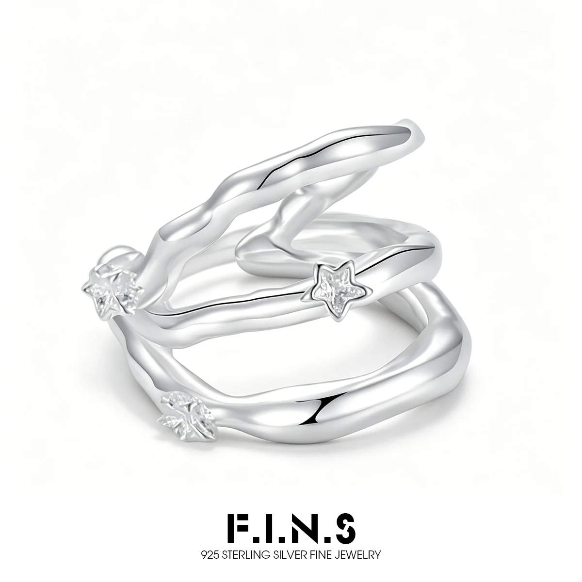 F.I.N.S 1PC Original S925 Sterling Silver Clip Earrings Minimalist Star-Shaped Layered Irregular Lines Earcuff For No Ear Hole