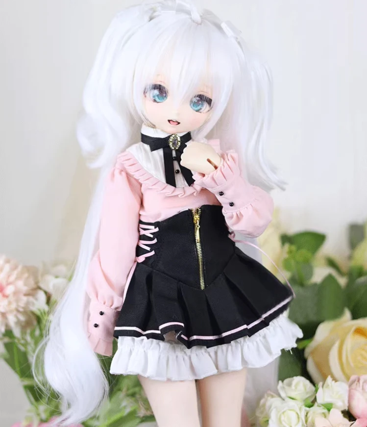 D09-P375 Children Toy BJD DD SD MSD 1/3 MDD Doll Wig White Brown Blue Curly Hair Double Braid With Upturned Hair Long Hair 1pcs