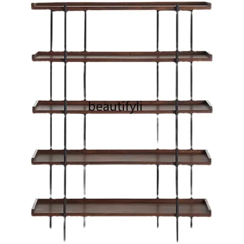 

Nordic floor-to-ceiling display shelf, living room bookcase solid wood industrial wind storage American creative retro bookshelf