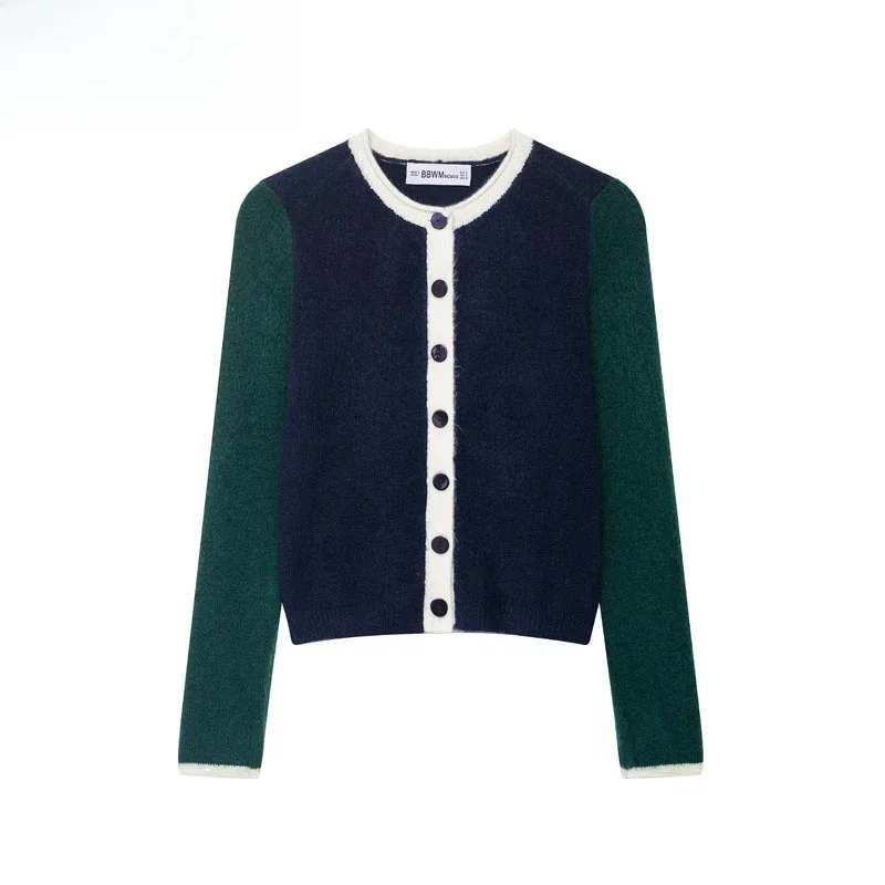 

Faionable Color Blo Long Sve round Ne Knitted Jaet Street Sle Autumn New Arrival Women's Outerwear Polyester Fiber