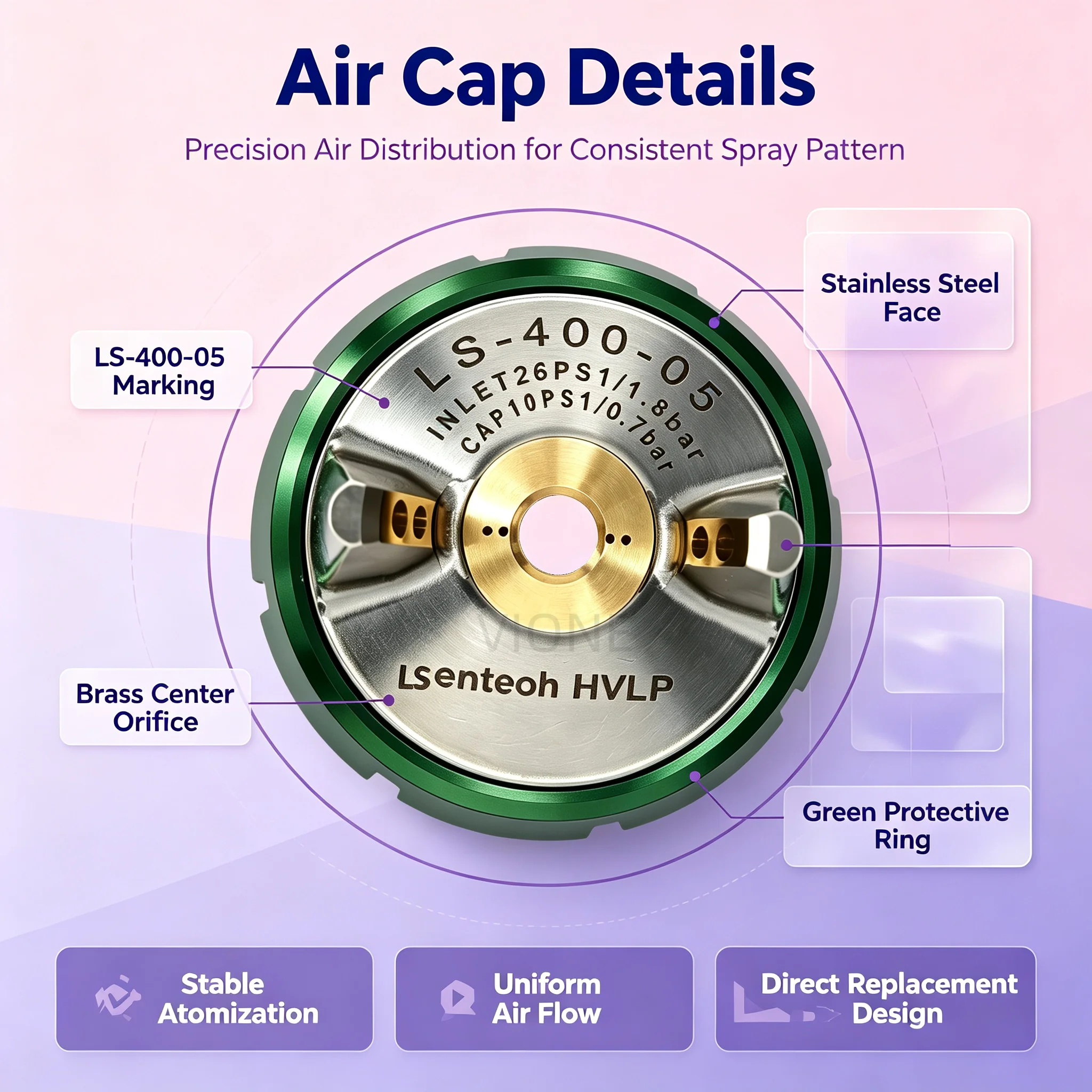 Industrial Spraying LS-400-05 Air Cap, Needle & Nozzle Set Japan Solvent Resistance Compatible with the LS-400-ETS series