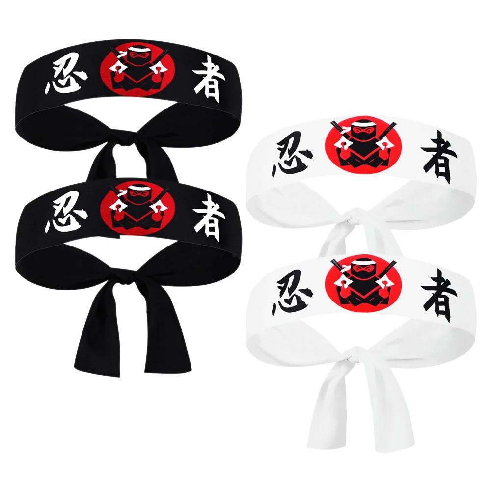 

4 Pcs Bandanas Ninja Print Headscarf Japanese Chef Headband Supply Cooking Silk Yoga 9200X500X010CM Style Men Student Man