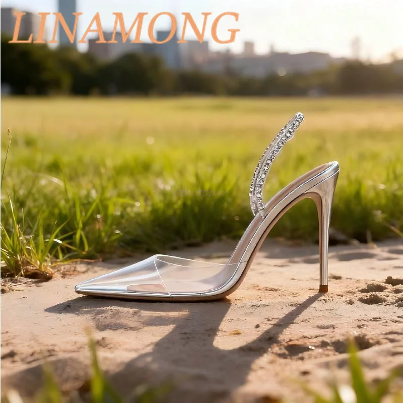 

Ankle Rhinestone Strap Single Shoe Fashionable Temperament Pointed Transparent Simple Wedding Party White Slim High Heels