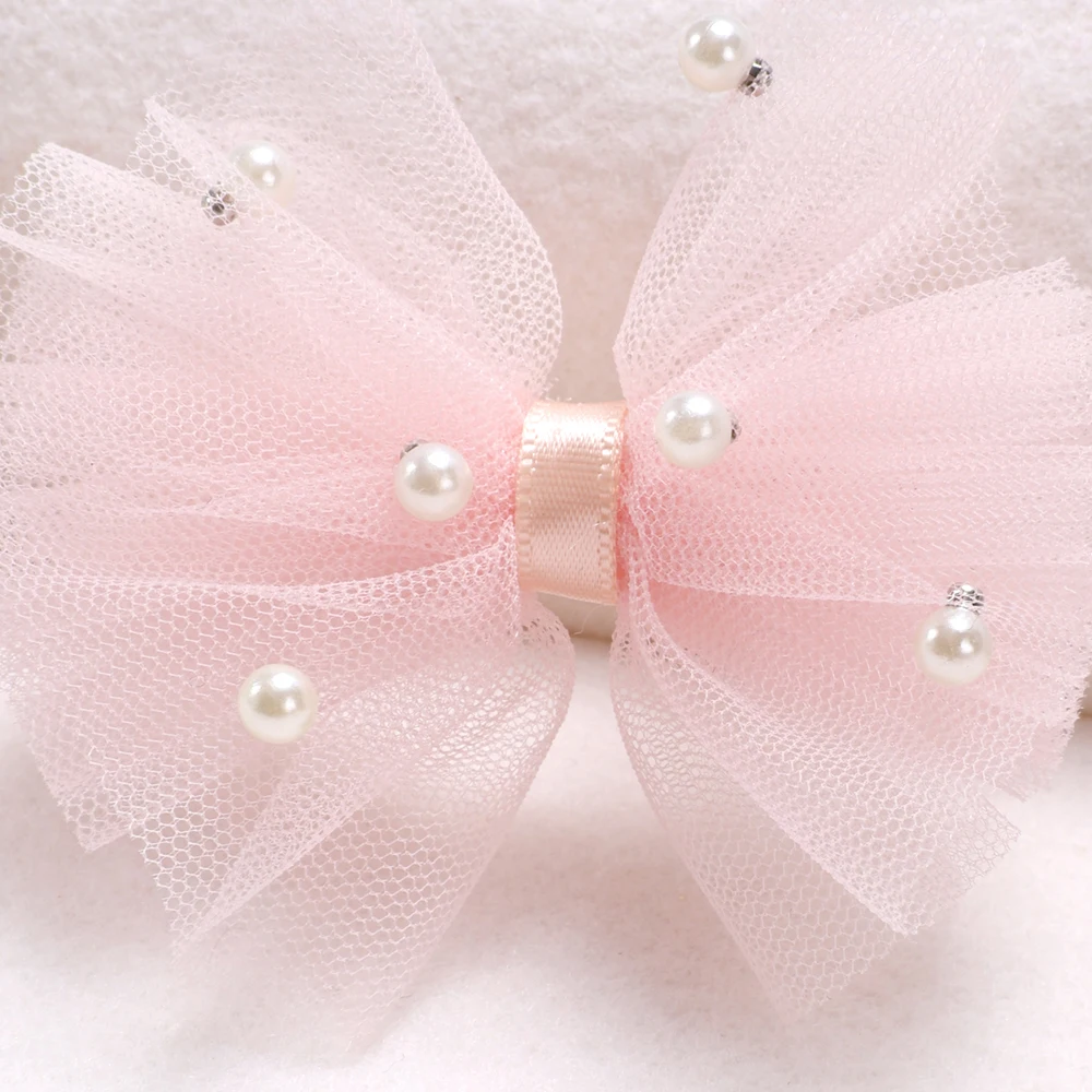 2pcs Mesh Bow Hair Clips with Faux Pearl Girls Elegant Bow Hair Clips for Birthday Party Non-slip Cute Hair Accessories Headwear